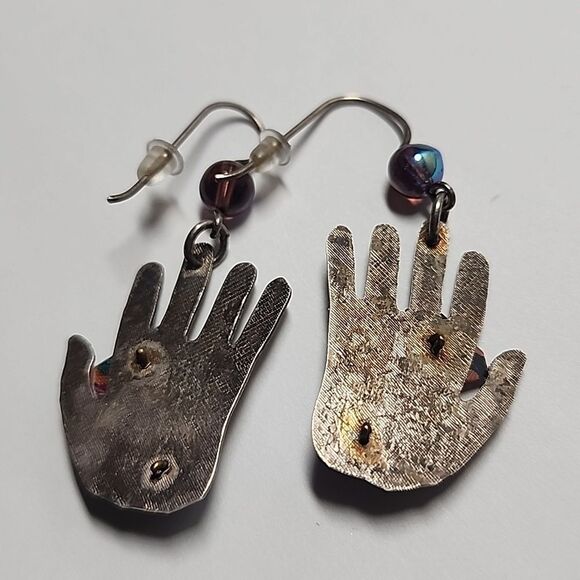 Unique Hand-Shaped Earrings with Multicolor Accents Sterling Silver 925 - Picture 4 of 5